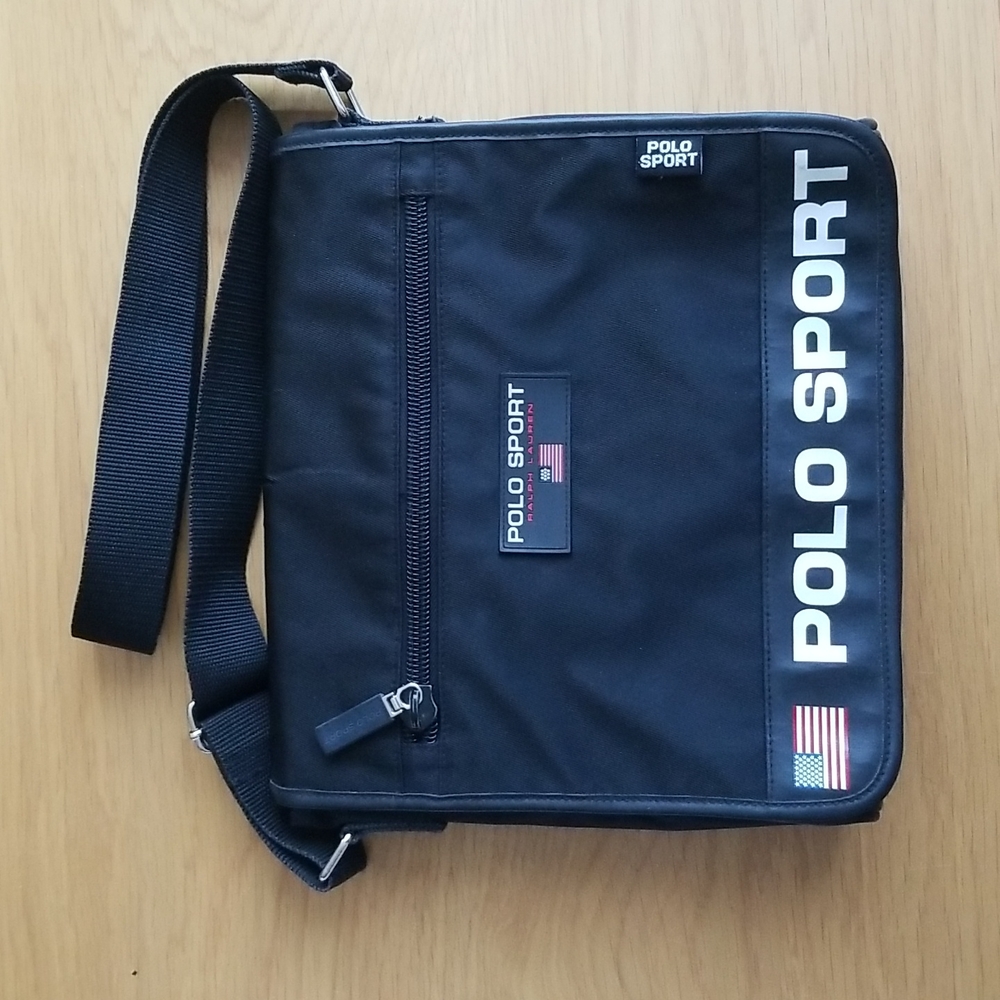 Vintage Polo Sport by Ralph Lauren Black Messenger Crossbody Bag Purse